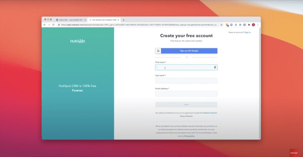 How to Add Live Chat in WordPress (for FREE) in 5 Minutes 1 Add live chat in WordPress - Create a free HubSpot account