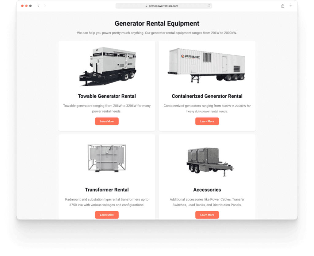 Home 20 Prime Power Rentals Website Design & Development